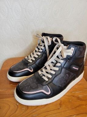 Coach Black High-Top Sneakers with Pink Trim Size 9.5 US